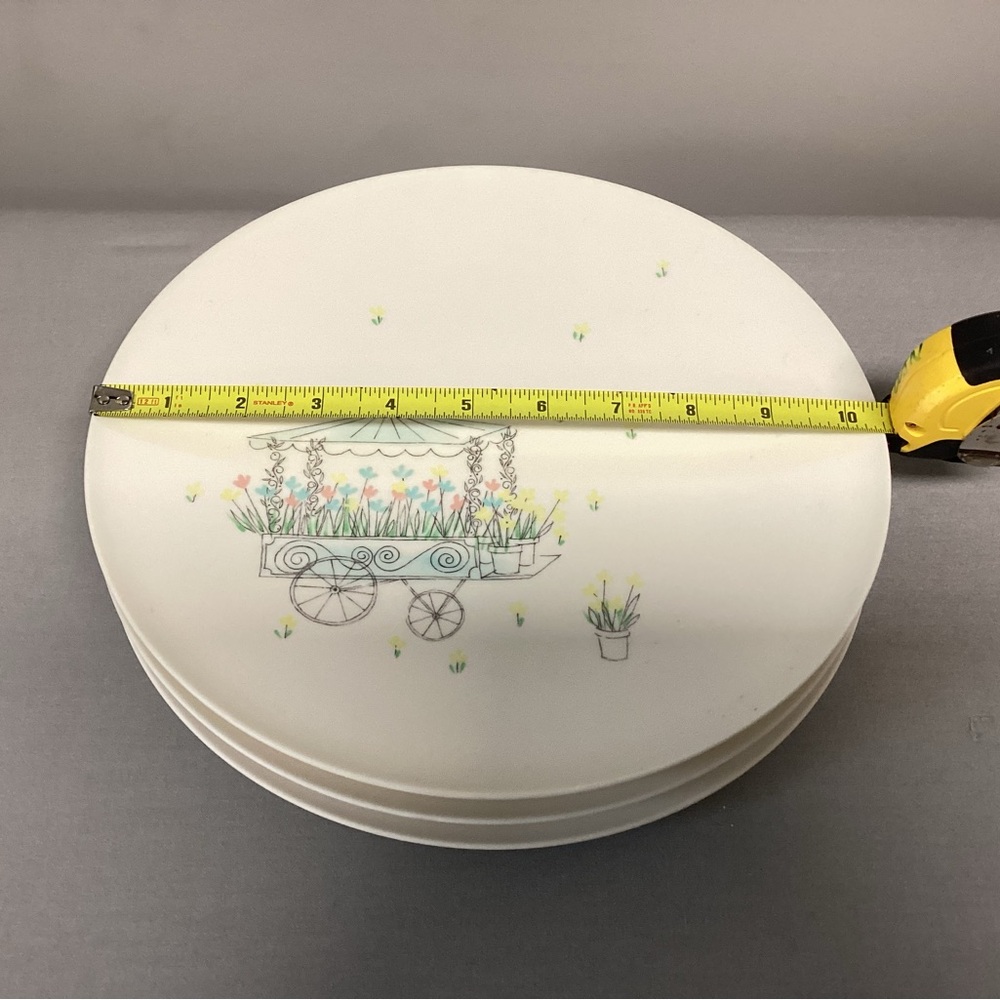 🔵 Vintage MCM Lucent Dinnerware - 3 Dinner Plates - Melamine - Flower Cart - Picture 12 of 13